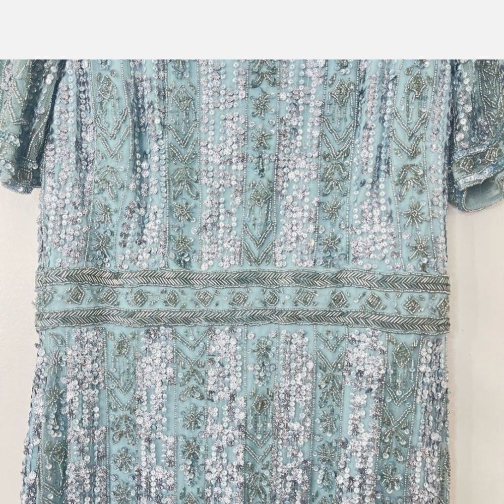 NWT Mac Duggal 5980 Size 6 High Neck Crystal Fringe French Blue Beaded - Picture 8 of 9